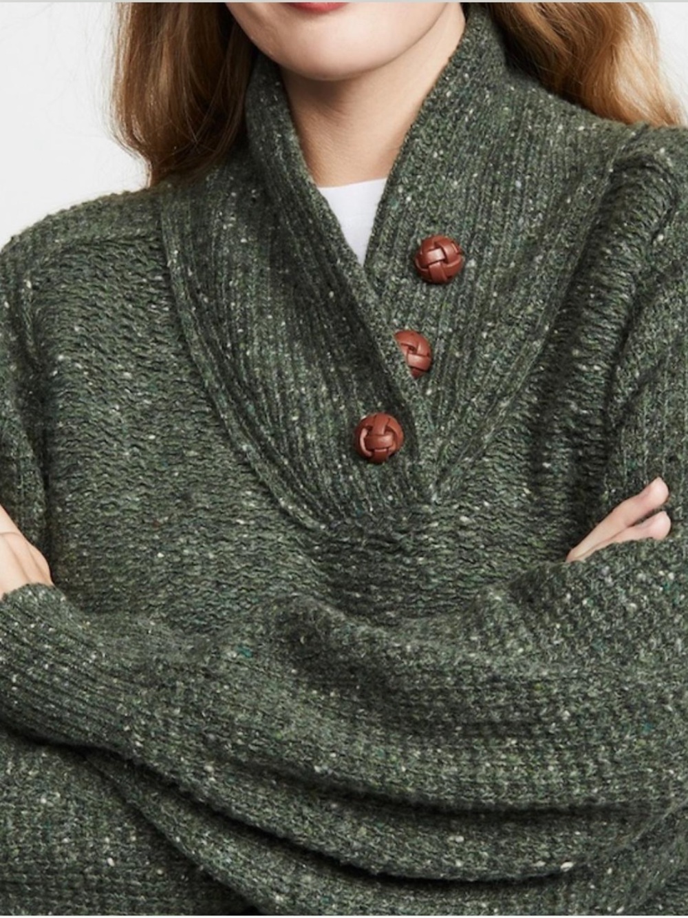 rag & bone Klark Shawl Collar Wool Blend Henley Army Green Sweater S/P